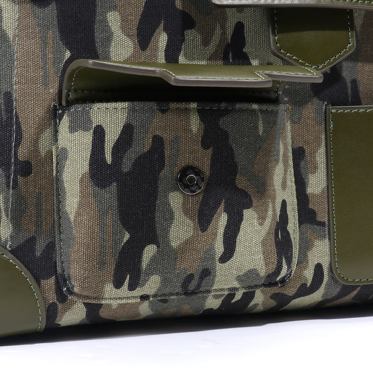 Top Handle Leather Canvas Cargo Tote