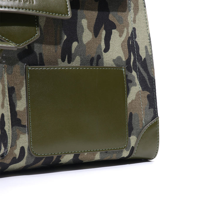 Top Handle Leather Canvas Cargo Tote