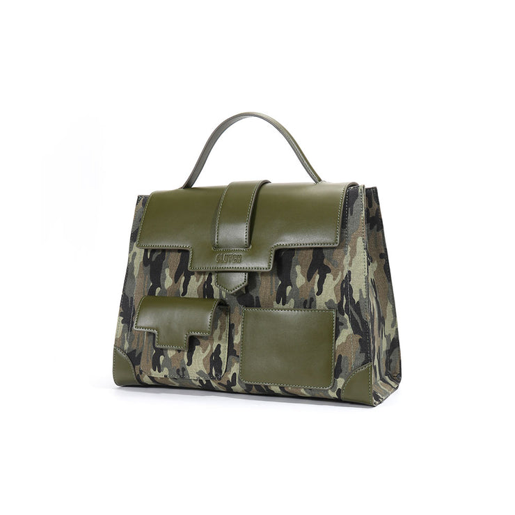 Top Handle Leather Canvas Cargo Tote